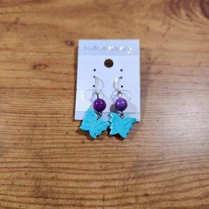 Nwt Womens Tuquoise Butterfly Silver Earrings